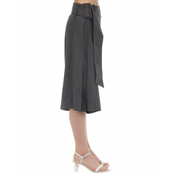 NWT $900 ROKH GRAY HERRINGBONE SIDE PLEAT WOOL BLEND MIDI SKIRT IT SZ 34 US SZ 2 - Picture 3 of 9